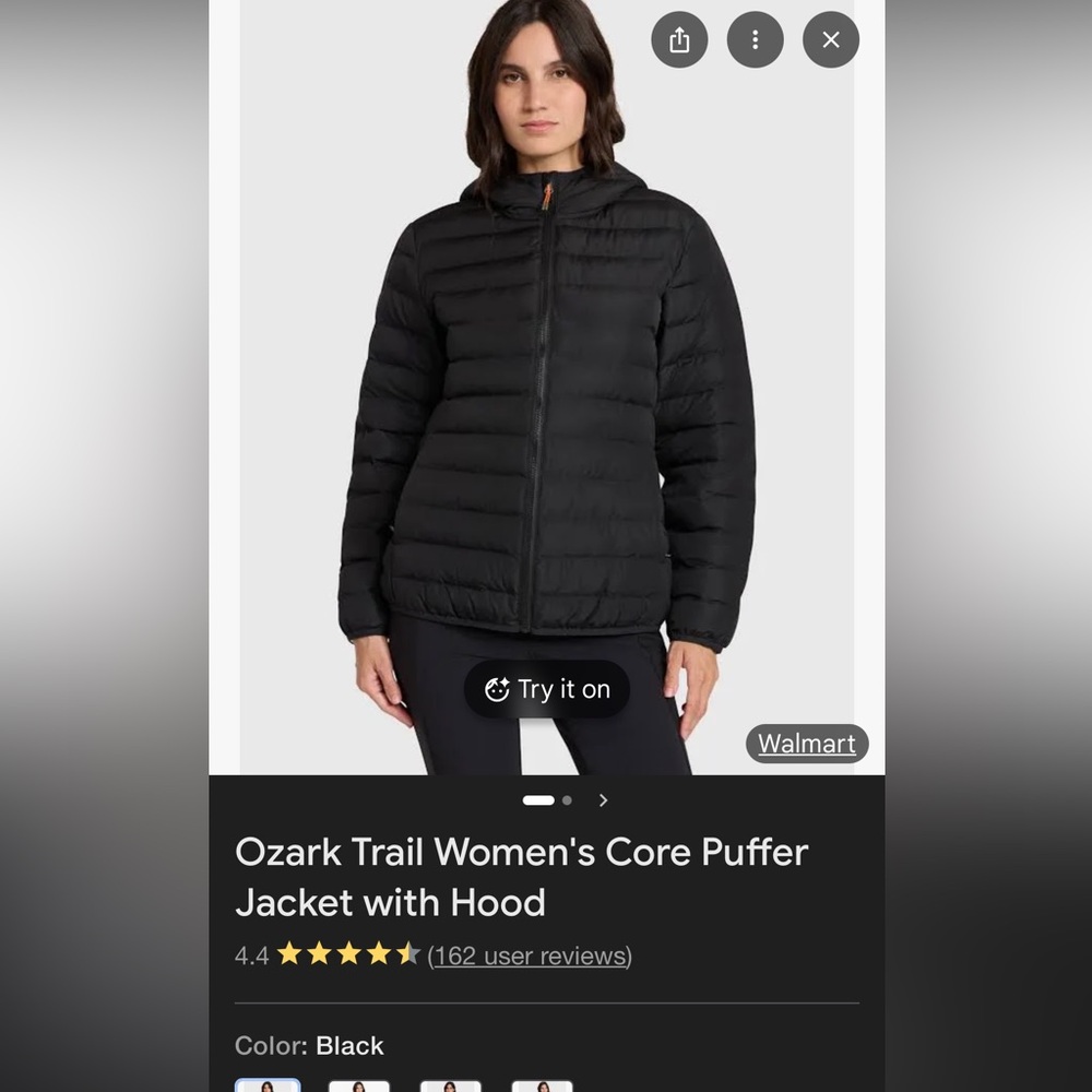 Ozark Trail Women's Black Hooded Puffer Jacket